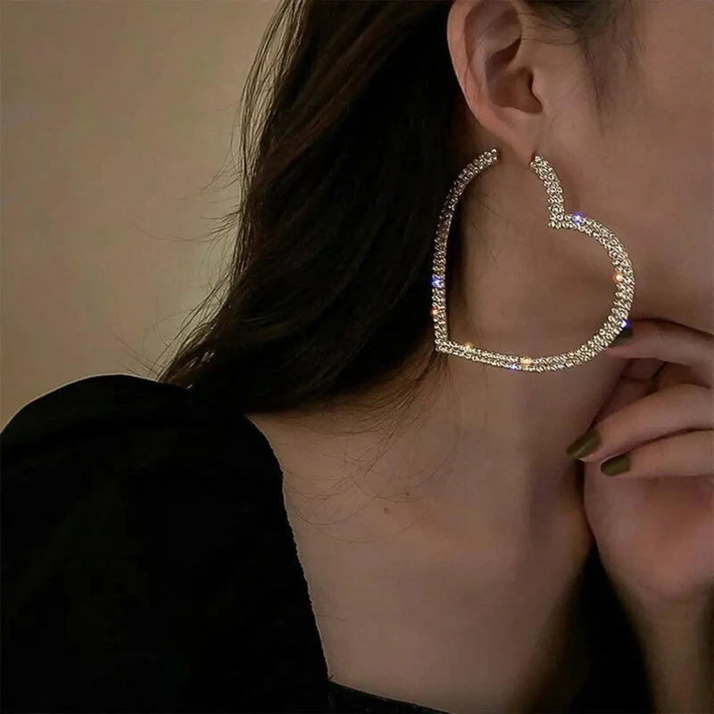 Elegant Crystal Heart Hoop Earrings for Women