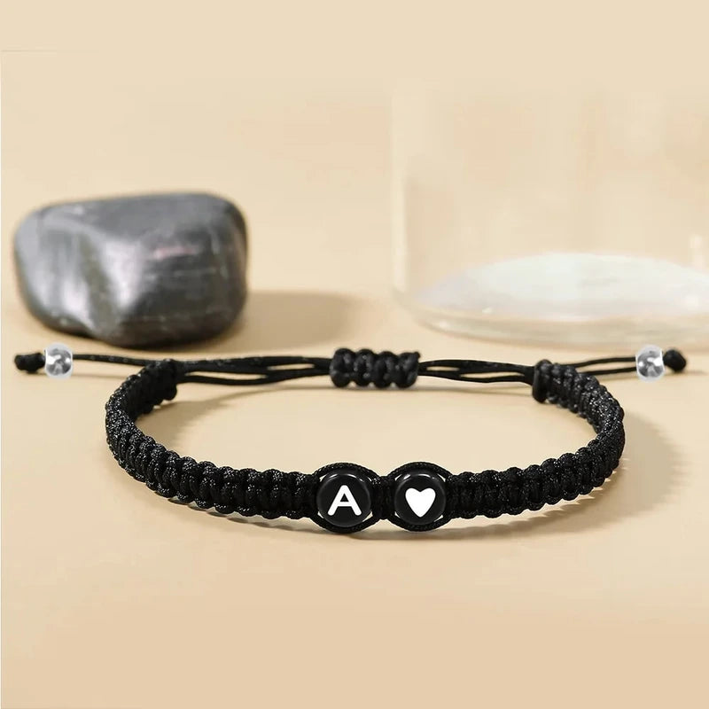 Heart-Shaped Beaded Couple Bracelet: Black & White Love Braided Personalized Jewelry