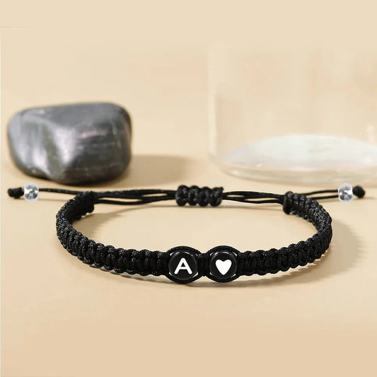 Heart-Shaped Beaded Couple Bracelet: Black & White Love Braided Personalized Jewelry