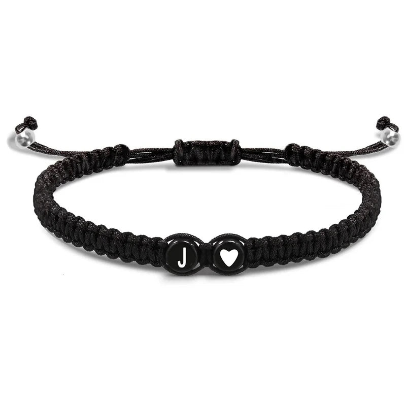 Heart-Shaped Beaded Couple Bracelet: Black & White Love Braided Personalized Jewelry
