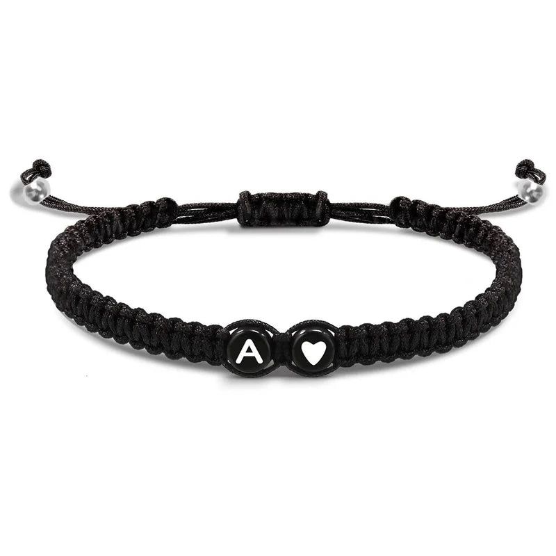Heart-Shaped Beaded Couple Bracelet: Black & White Love Braided Personalized Jewelry