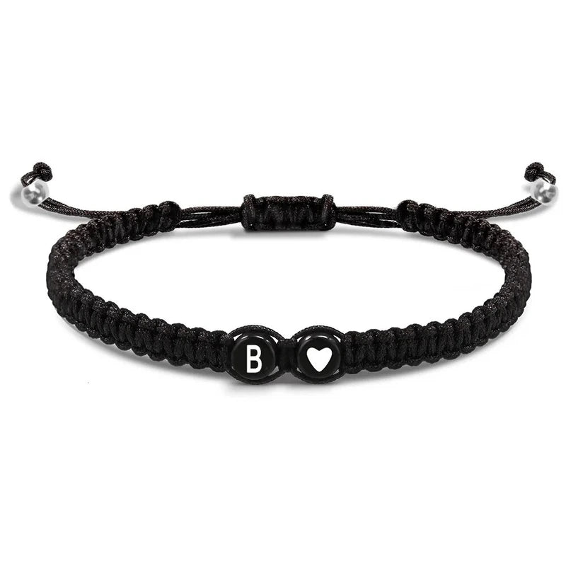 Heart-Shaped Beaded Couple Bracelet: Black & White Love Braided Personalized Jewelry
