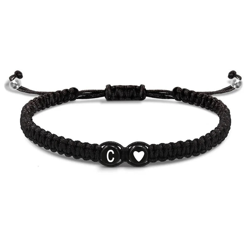 Heart-Shaped Beaded Couple Bracelet: Black & White Love Braided Personalized Jewelry