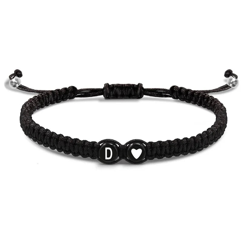 Heart-Shaped Beaded Couple Bracelet: Black & White Love Braided Personalized Jewelry