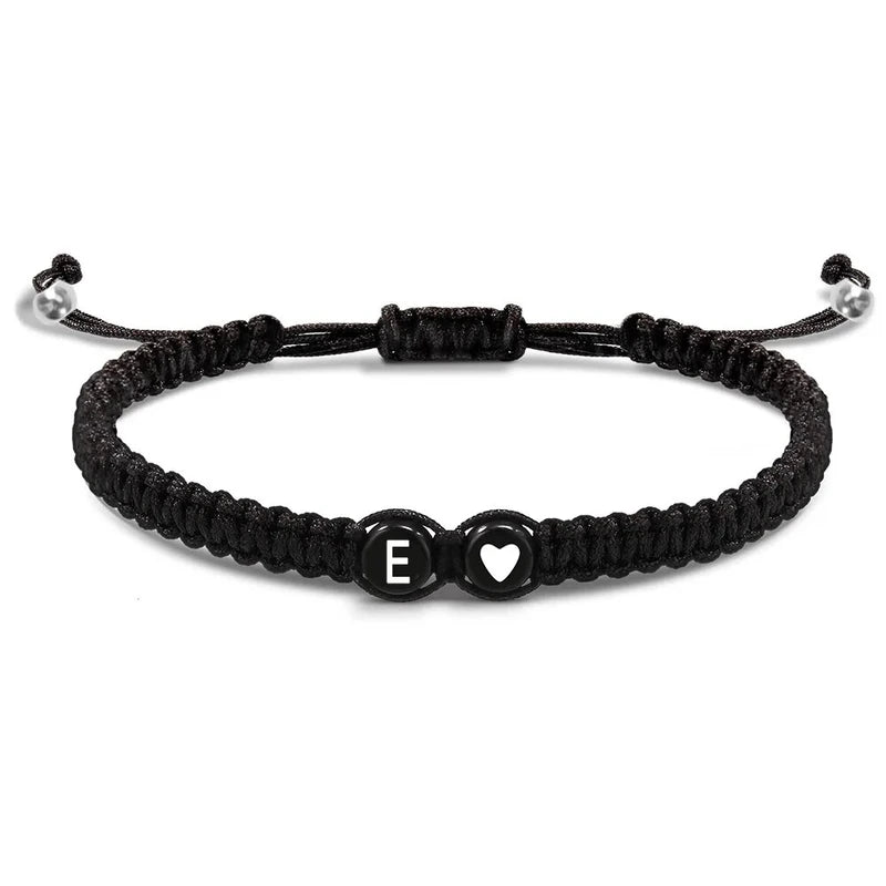 Heart-Shaped Beaded Couple Bracelet: Black & White Love Braided Personalized Jewelry