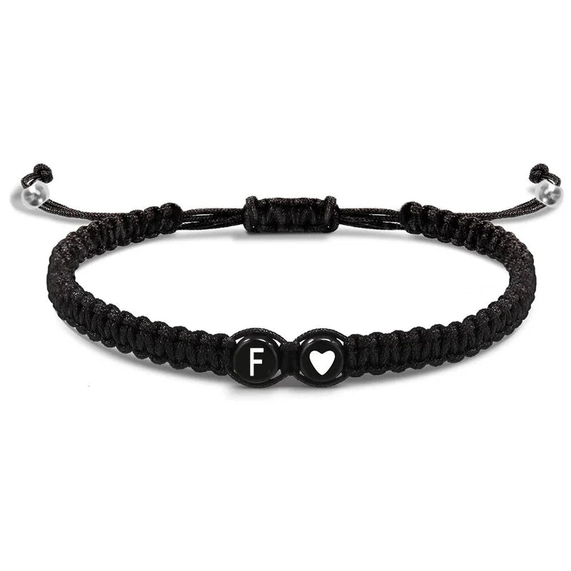 Heart-Shaped Beaded Couple Bracelet: Black & White Love Braided Personalized Jewelry