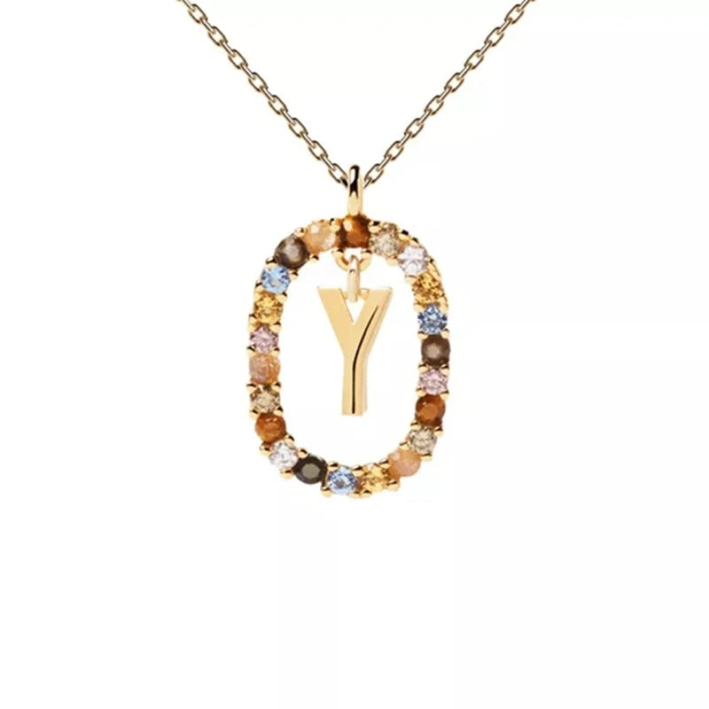 Zircon Alphabet Pendant Necklace: Trendy A-Z Initials, Long Chain for Women - M, S, C, K Stylish Name Jewelry