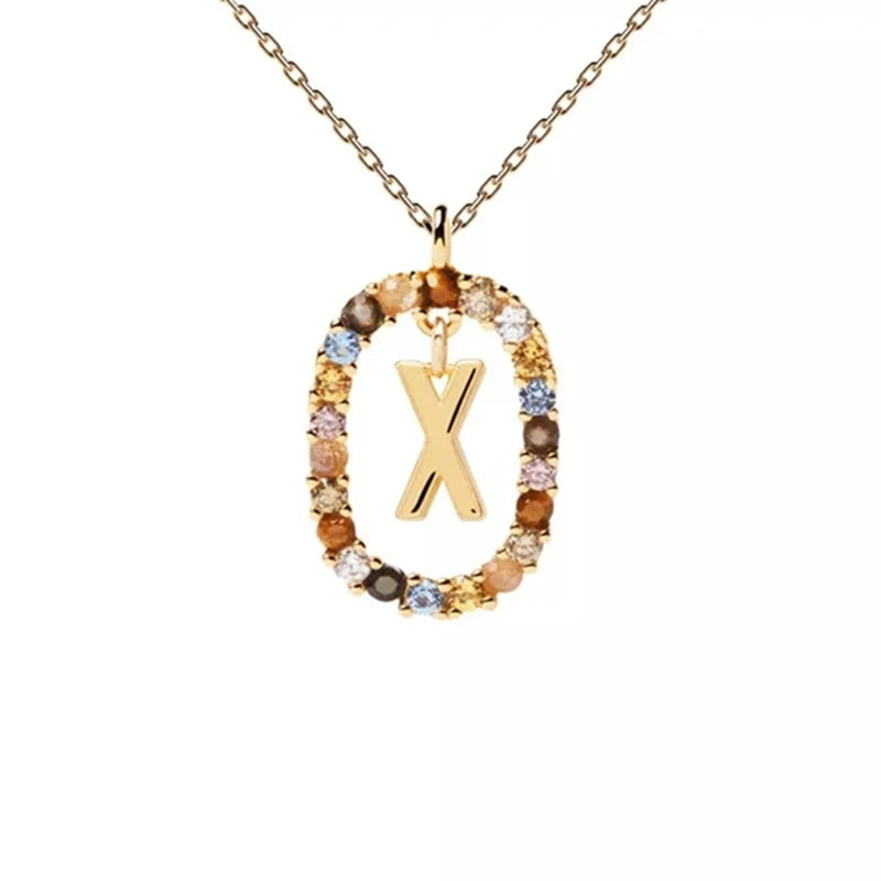 Zircon Alphabet Pendant Necklace: Trendy A-Z Initials, Long Chain for Women - M, S, C, K Stylish Name Jewelry