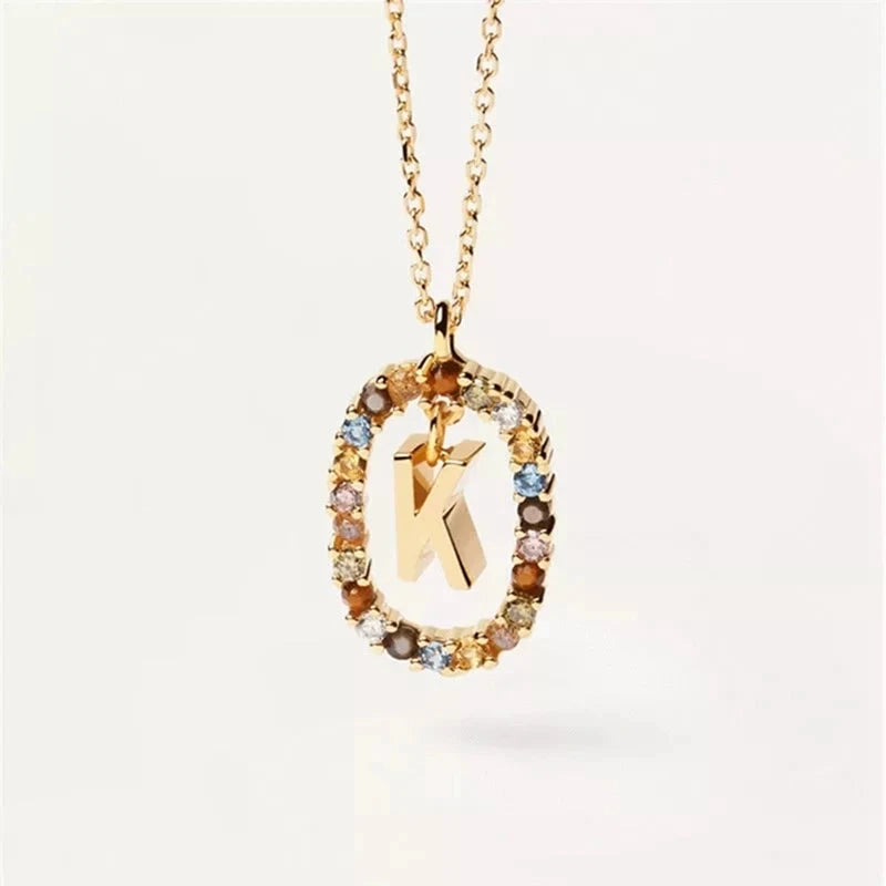 Zircon Alphabet Pendant Necklace: Trendy A-Z Initials, Long Chain for Women - M, S, C, K Stylish Name Jewelry