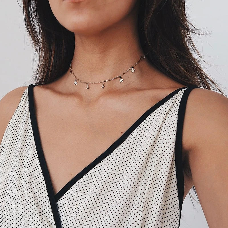 Stylish Stars Dangler Choker for Women - Fashionable Clavicle Chain Jewelry