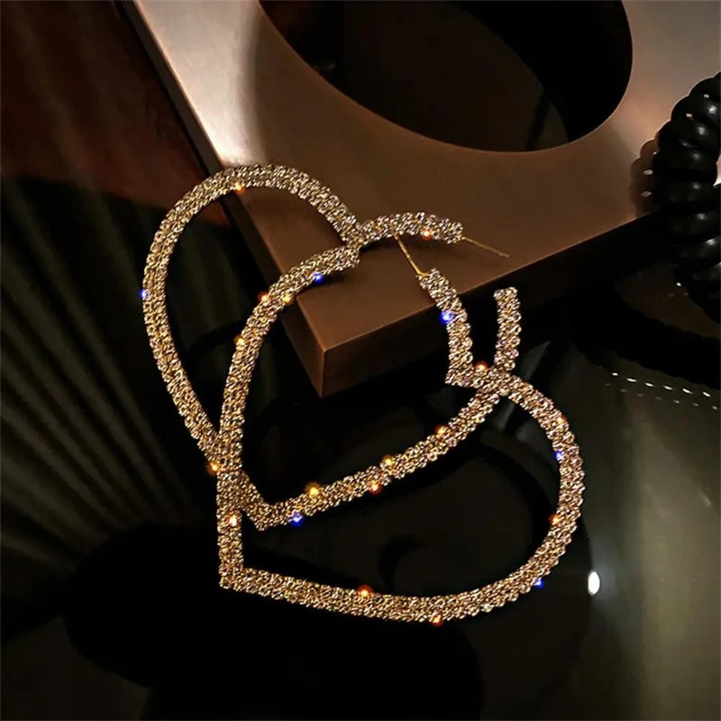 Elegant Crystal Heart Hoop Earrings for Women
