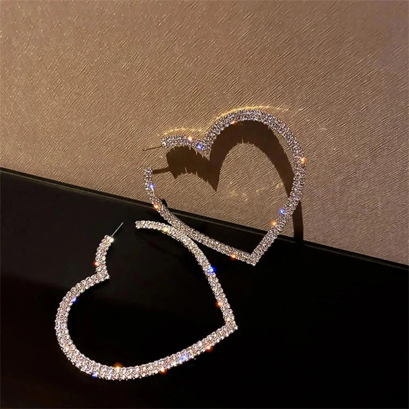 Elegant Crystal Heart Hoop Earrings for Women