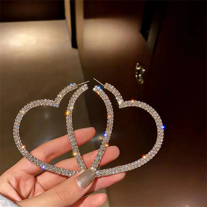 Elegant Crystal Heart Hoop Earrings for Women
