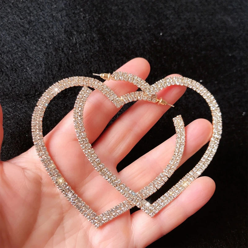 Elegant Crystal Heart Hoop Earrings for Women