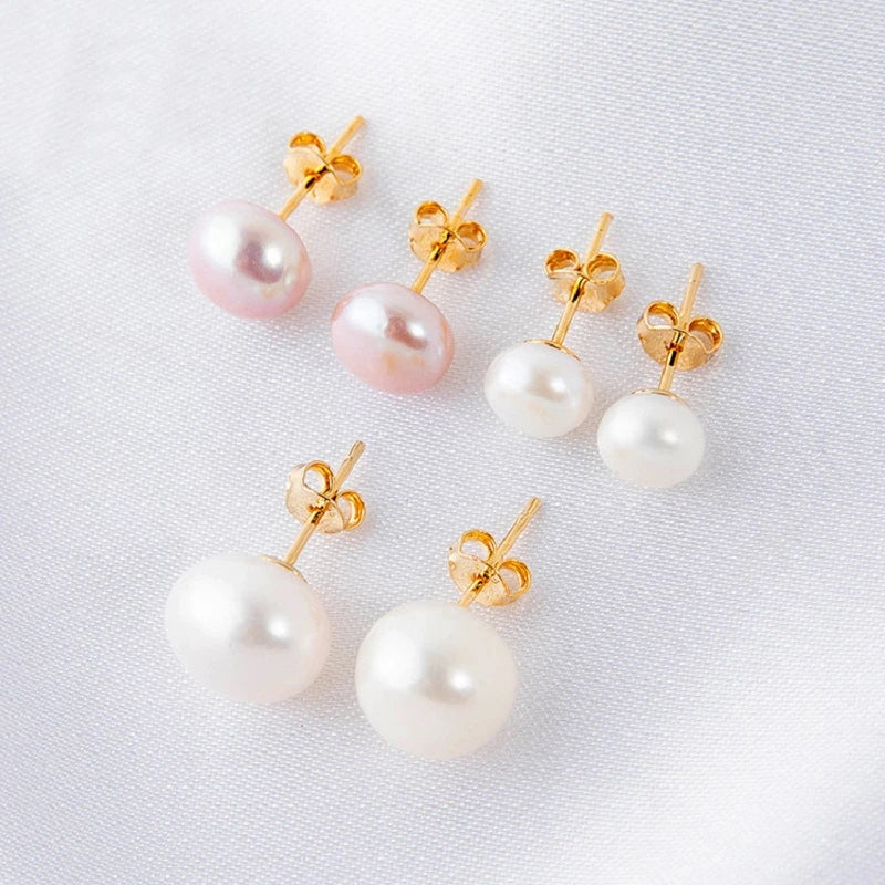 Silver Earrings with Natural Freshwater Pearl Studs