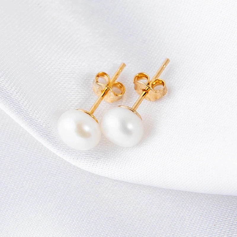 Silver Earrings with Natural Freshwater Pearl Studs