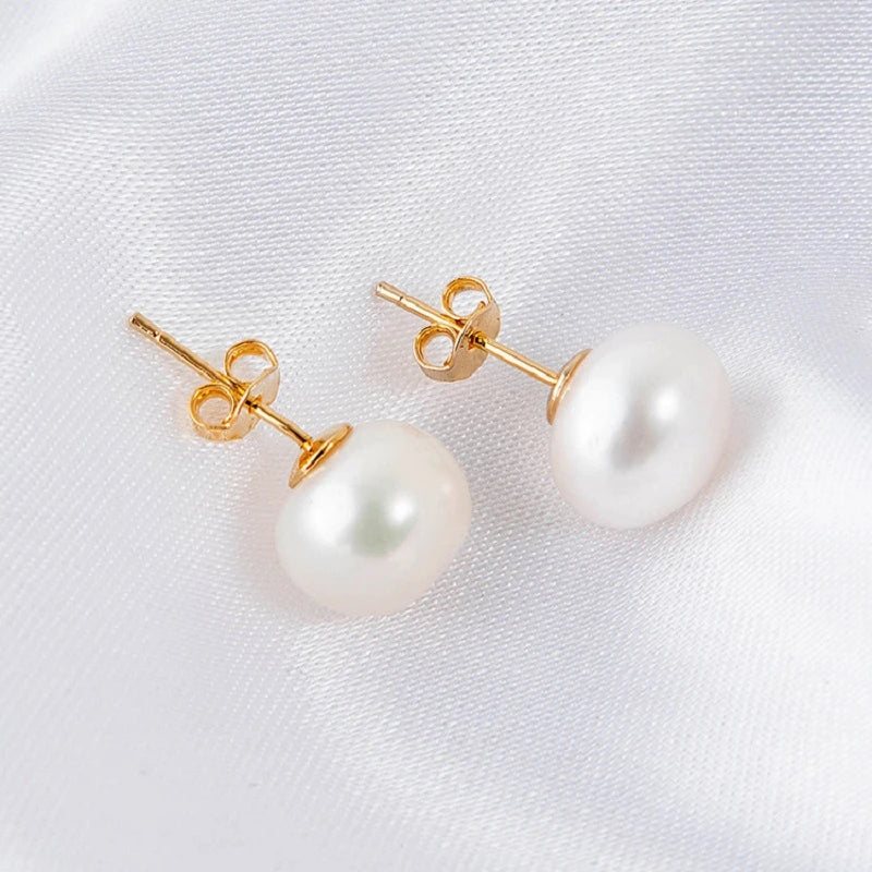 Silver Earrings with Natural Freshwater Pearl Studs