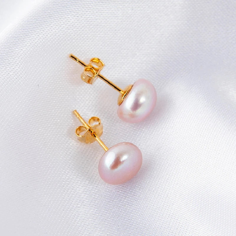 Silver Earrings with Natural Freshwater Pearl Studs