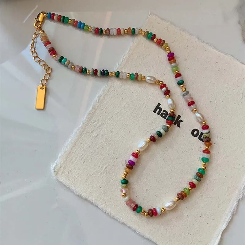 Colorful Beaded Freshwater Pearl Necklace for Women