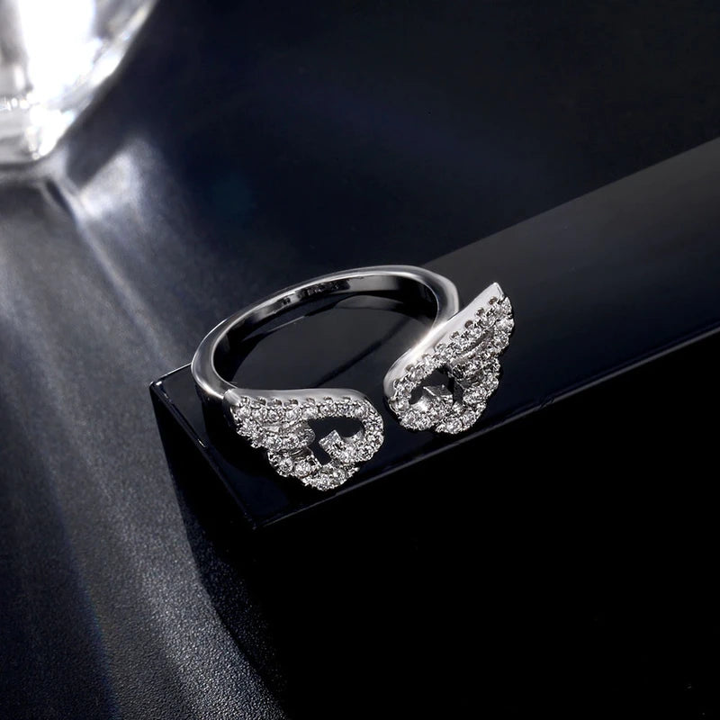 Adjustable Zinc Alloy Angel Wings Ring